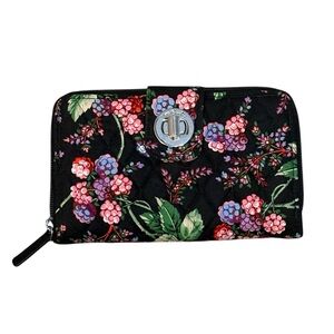 Vera Bradley Turn Lock Wallet & Zip Around Retired Black Quilted Floral Berry